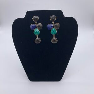 Multi Color Stones And Crystals Dangle Long Drop Fashion Earrings